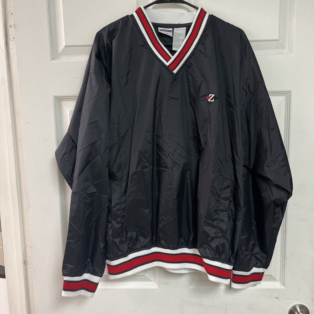 Vintage Jerzees Logo Red & Black Sweatshirt Light Jacket Windbreaker Mens Large